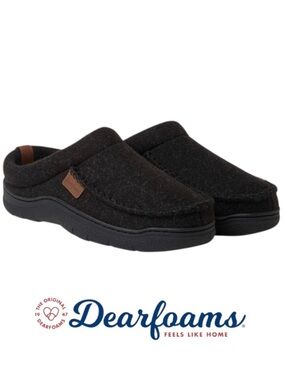 Dearfoams Men’s Slippers Memory Foam, Wool Blend in Black/Grey. Sz Med/9-10 NWOT